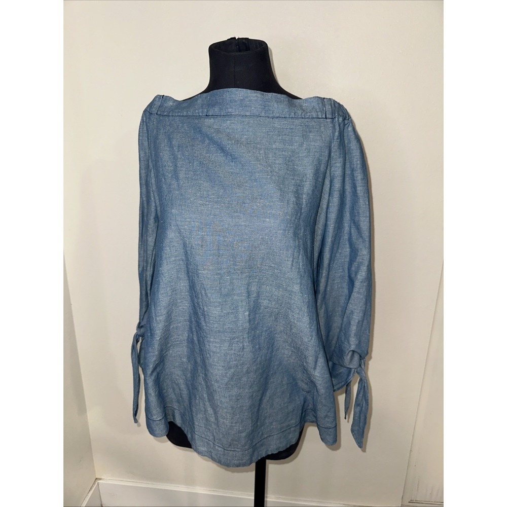Free People Blouse Top Shirt Women's S Small Blue Off The Shoulder Chambraytunic